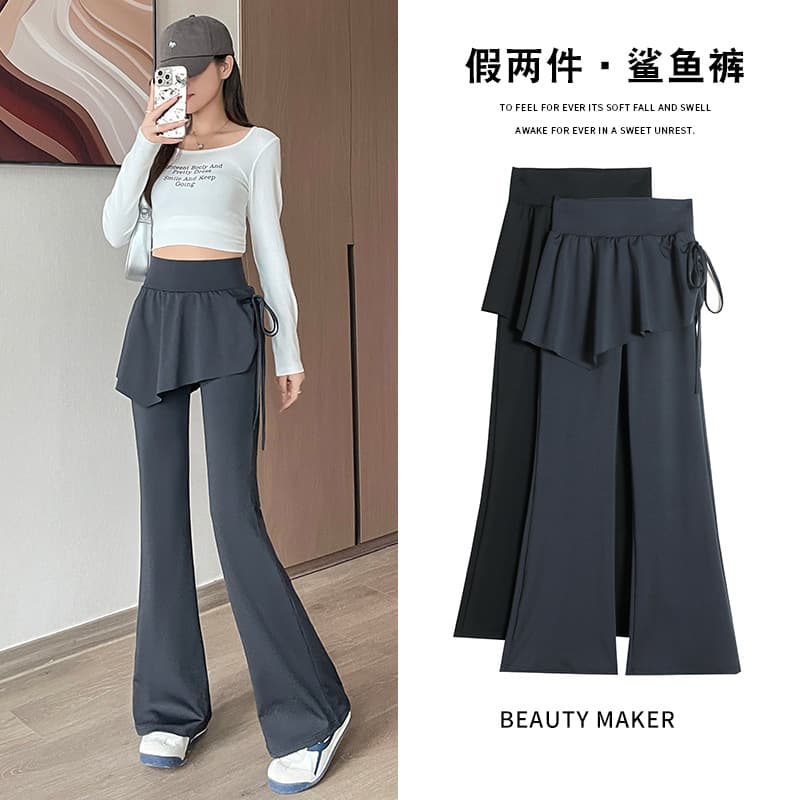10% Off Limited-Time Sale New Faux Two-Piece High-Waist Women's Athletic Pants Butt-Lifting Skirt Pants Flared Hip-Covering Slimming Micro-Flare Pants