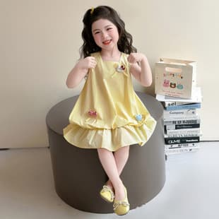 Girls Summer Dress 2026 New Style Fashionable Kids Cartoon Vest Dress Summer Clothing Trendy Baby Cotton Skirt