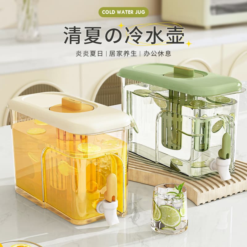 Household Large-Capacity Cold Water Pitcher with Spigot and Lid, High-Temperature Resistant Iced Water Jug for Fruit Tea and Beverages, Plastic Pitcher Wholesale