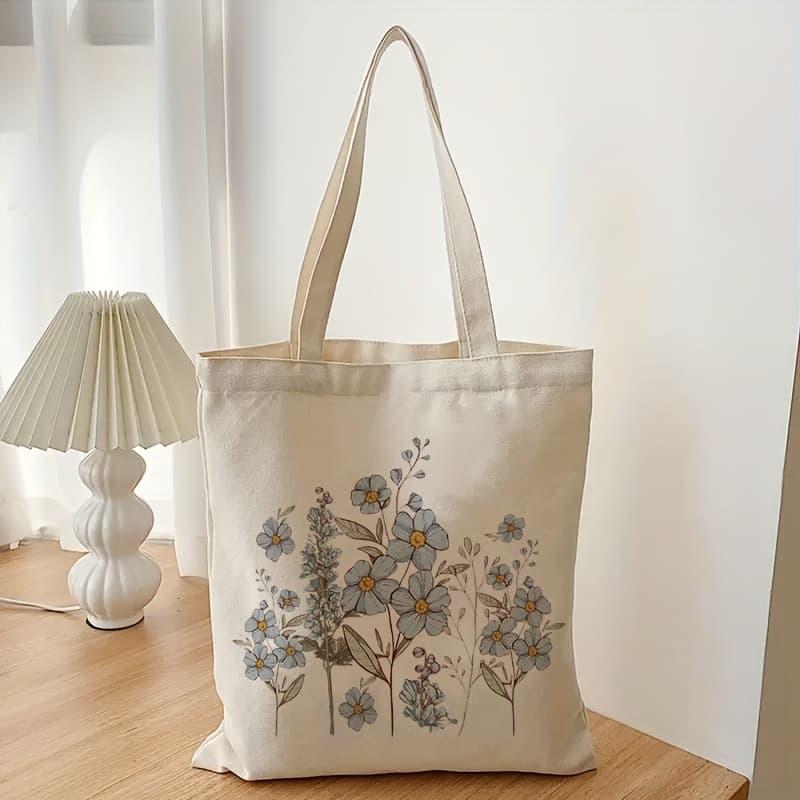 Double-sided cross-border large-capacity printed canvas shopping tote bag, sturdy and durable shoulder bag, student commuter shopping bag