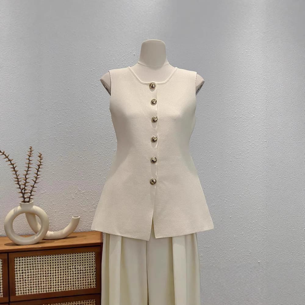 Hot Girl Sleeveless Knitted Cardigan Women's Summer Thin Korean Style Casual Solid Color Slim Versatile Waistcoat Vest Top