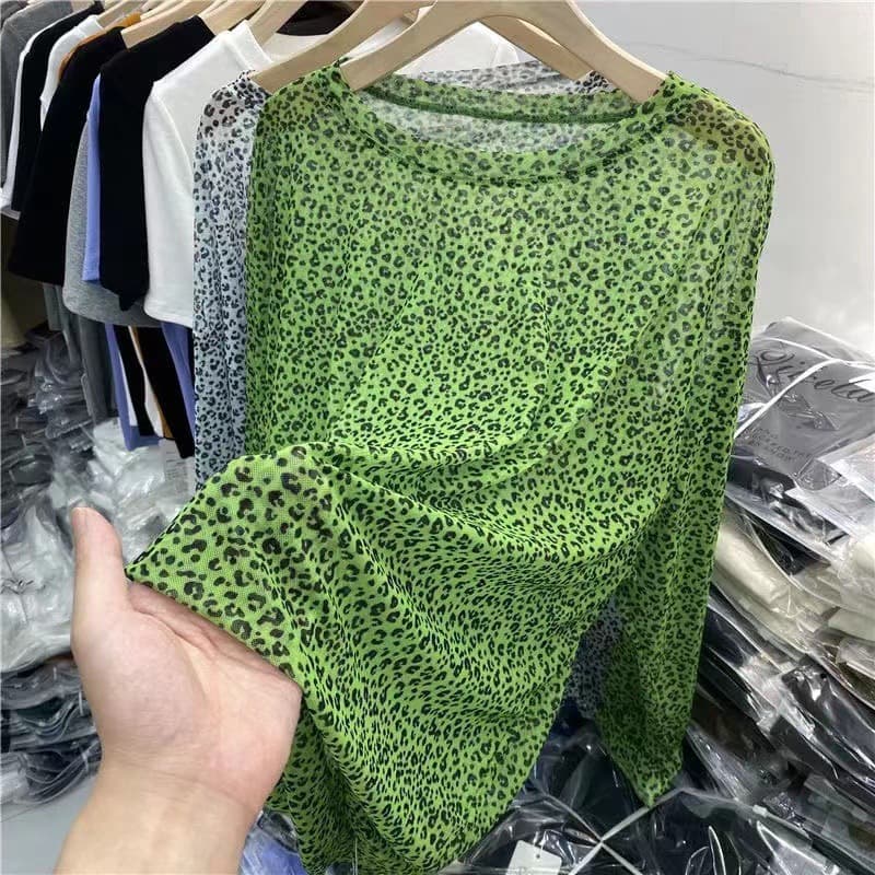 Anti-hook Silk Slip Skirt Exterior Blouse Leopard Print Top Women's Summer New Loose Ice Silk Mesh Sun Protection Clothing for Women