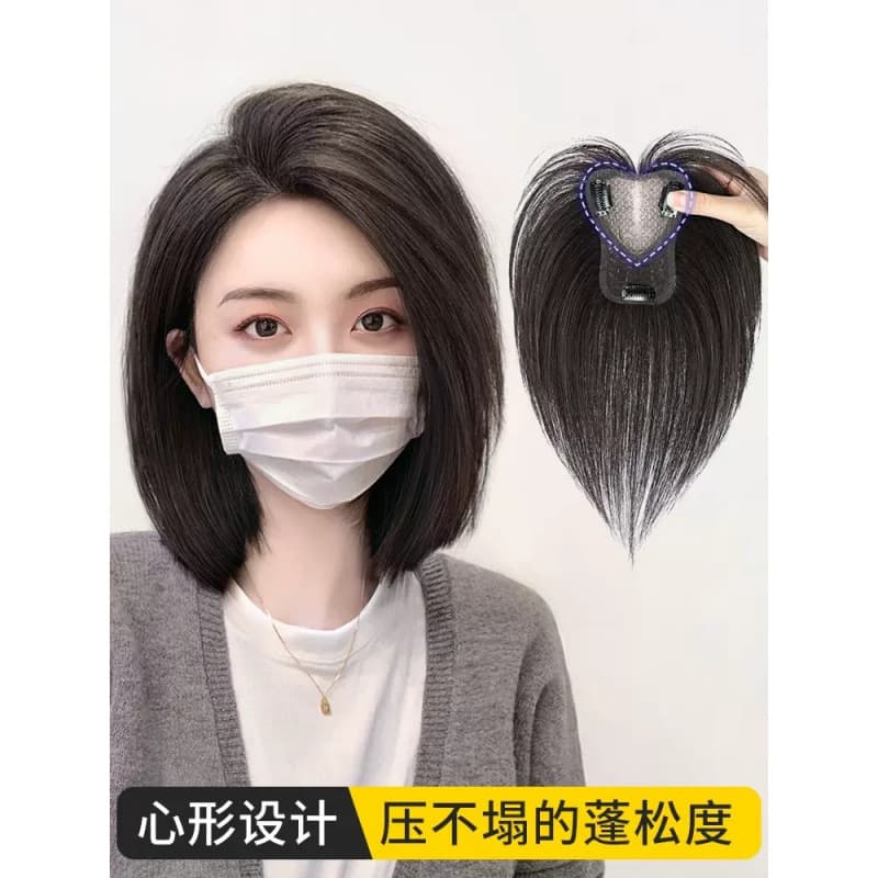 Wig Factory Women's Hair Topper Crown Cover Gray Hair Real Human Hair Volume Boost Bangs Hairpiece