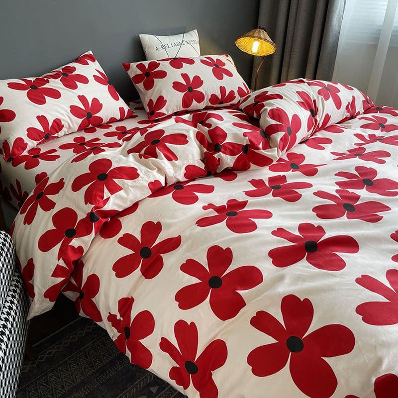 Minimalist trendy all-cotton four-piece set, pure cotton sheets and comforter cover, bedding set with fitted sheet and duvet cover, dormitory three-piece set factory
