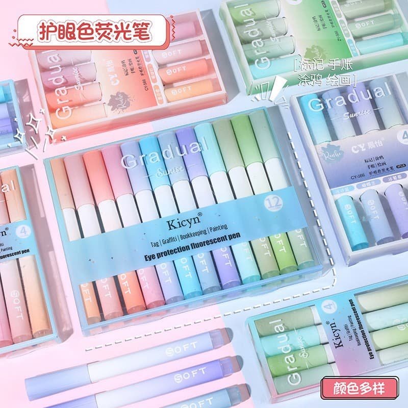 Gradient Highlighter Pens, Aesthetic Colored Markers for Students, Eye-Caring Large Capacity Highlighters