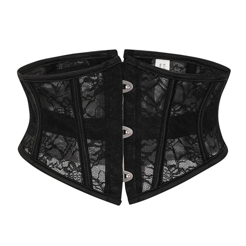 C23616 Ultra Short 16cm 3-Buckle Corset Belt for Lolita Court Waist Training, Lightweight Lace Satin Outerwear