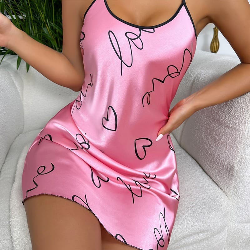 Cross-Border European and American Ice Silk Pajamas with Letter Print, Ice Silk Skin-Friendly Comfortable Home Dress, Dropshipping