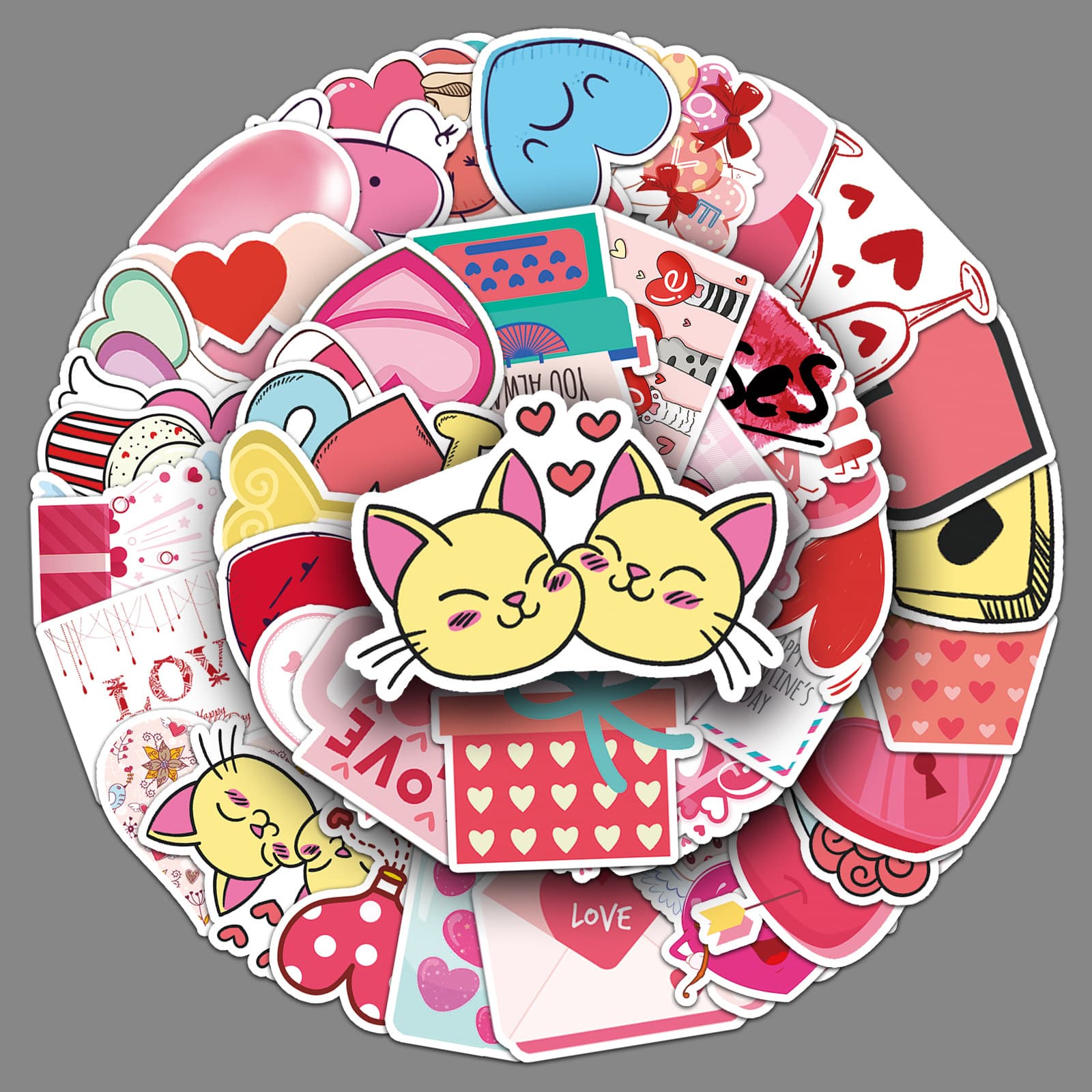 50-Piece Cartoon DIY Guka Valentine's Day INS Style Decorative Stickers for Skateboards, Cars, Luggage, Cute Printed Design