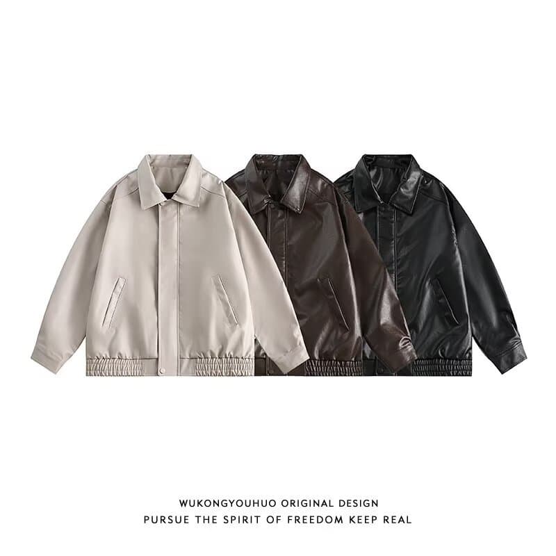 American Retro PU Leather Jacket for Men, Autumn and Winter Brown Coat, Men's Top, Fall Men's Leather Jacket