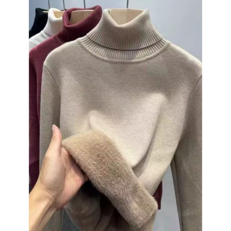 All-in-one Fleece Lined Sweater Thickened Thermal High Neck Women's Knit Base Layer Warm Top