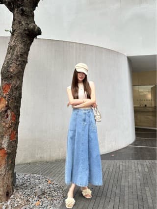 Shenzhen Nanyou 26 Spring/Summer New High-Waist A-Line Embroidered Denim Skirt for Women, Slimming and Versatile Mid-Length Casual Style
