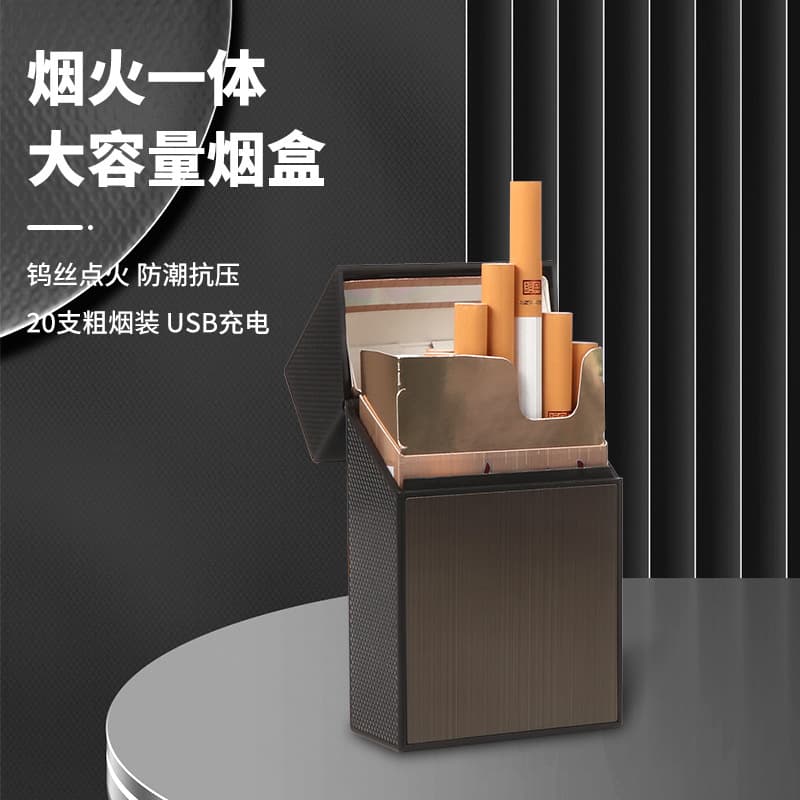 Cigarette case with ignition, drop-proof, crush-resistant, 20-cigarette lighter, windproof, moisture-proof, USB rechargeable, heating wire integrated cigarette case