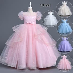 Cross-Border In Stock One-Year-Old Gown Summer Short Sleeve Wedding Dress Little Host Banquet Princess Dress Dress Princess Style