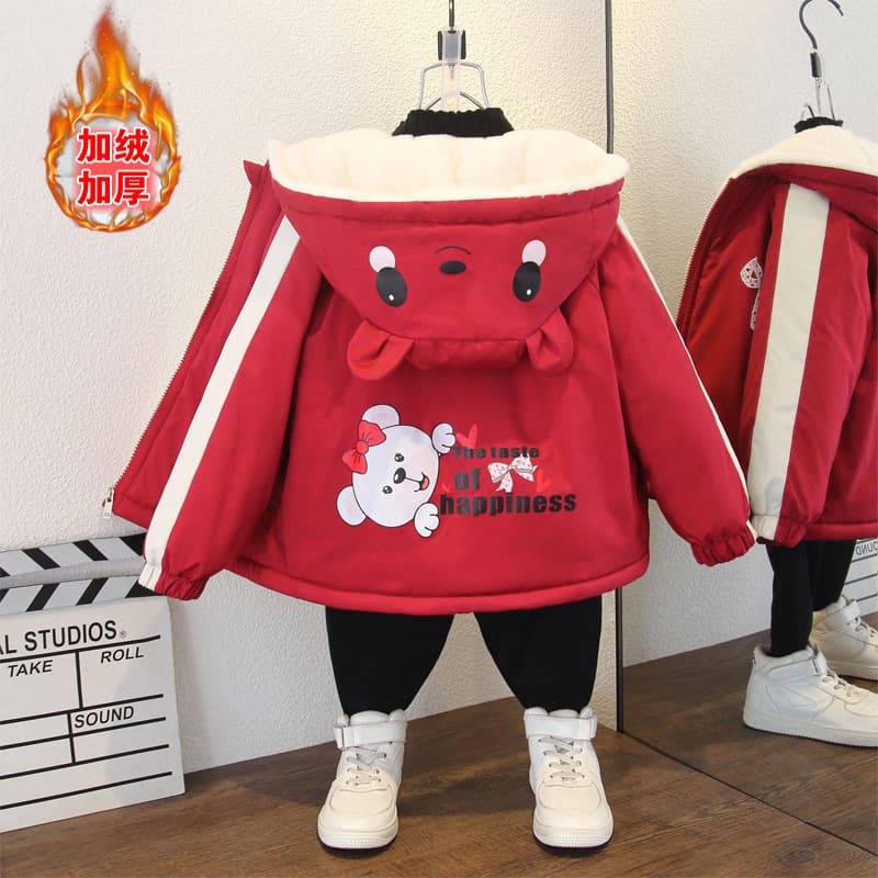 Children's Winter Cotton Coat New Style 2025 Baby Fashionable Fleece-Lined Thick Hooded Girls' Puffer Jacket Top Trendy