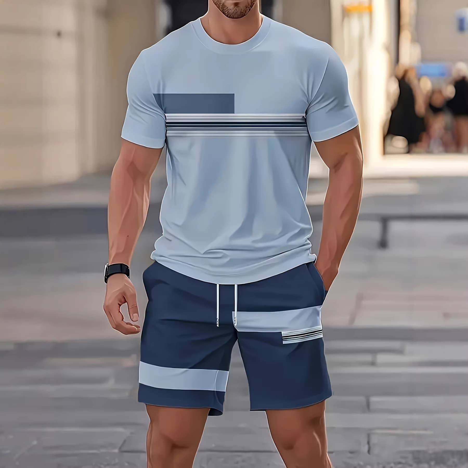 Cross-Border European and American Men's Short-Sleeved Shorts Set, Casual Sports Set, 3D Printed Cross-Border Hot-Selling Item