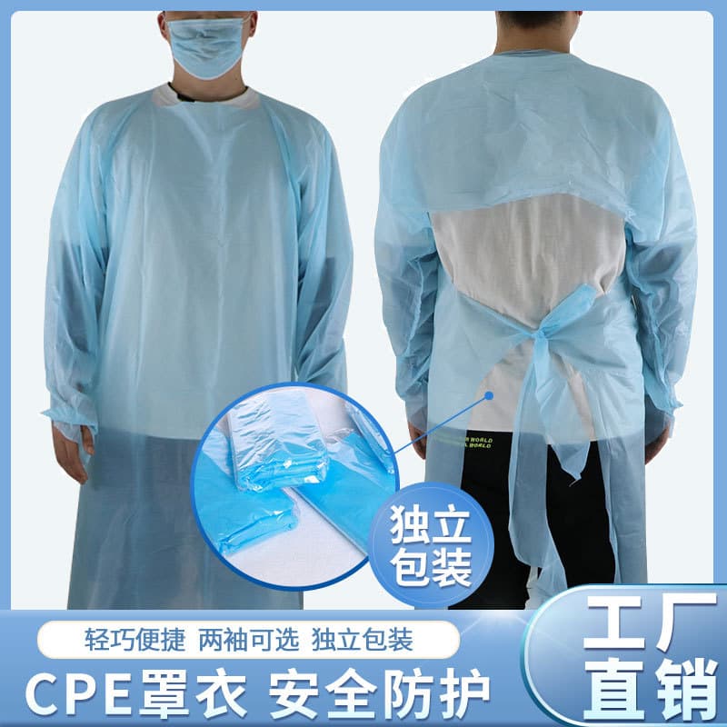 CPE smock long sleeve waterproof and stain-resistant apron, bib-style neck-hanging smock, wholesale waterproof disposable apron cover