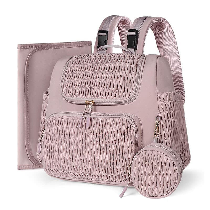 New Diaper Bag Backpack Multi-Functional Quilted Diaper Bag with Changing Pad, Pacifier Case, and Stroller Straps, Large Capacity