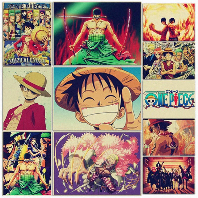Large Anime Poster One Piece Wanted Poster Luffy Straw Hat Crew Seven Warlords Bounty Poster Kraft Paper Decorative Wall