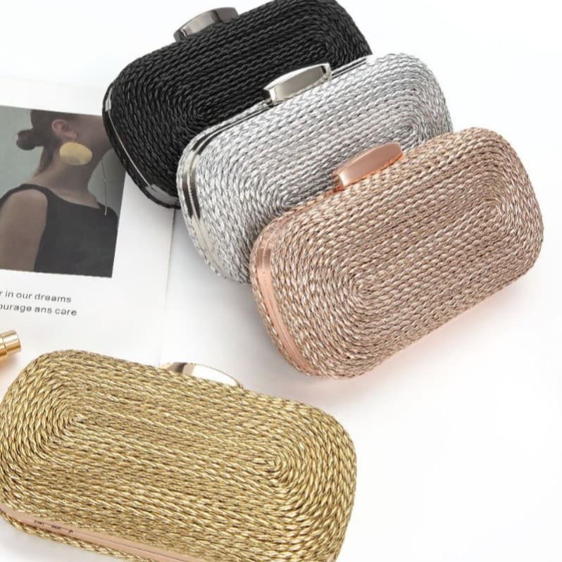 Cross-border E-commerce Custom Amazon Evening Bag Women's Clutch Crossbody Banquet Dress Bag Woven Evening Bag
