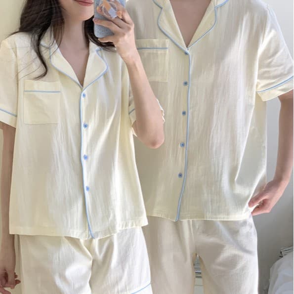 Korean Women's Summer New Korean Style Simple Loose Plus Size Casual Home Pajama Set Couple Style for Women