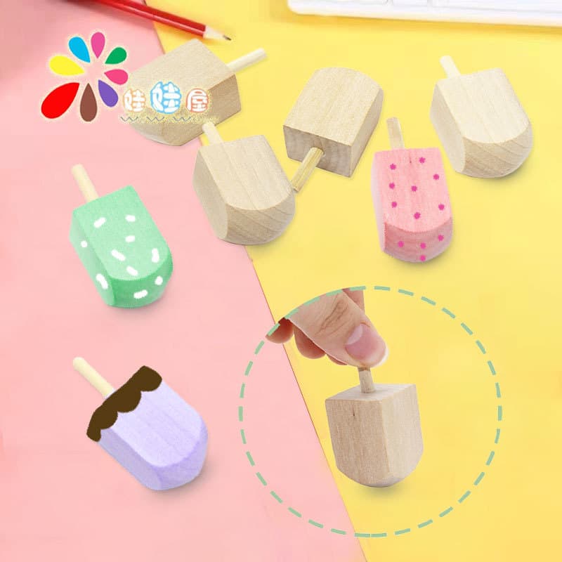 B54 creative ice cream, ice pop toys, children's photography props, natural Japanese-style raw wood blank painting D