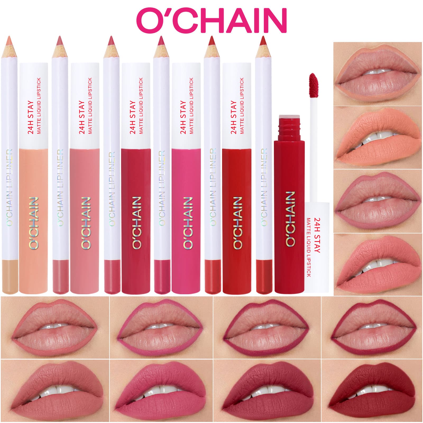 O'CHAIN cross-border non-stick cup matte lip glaze lip gloss waterproof non-fading lip liner lip set