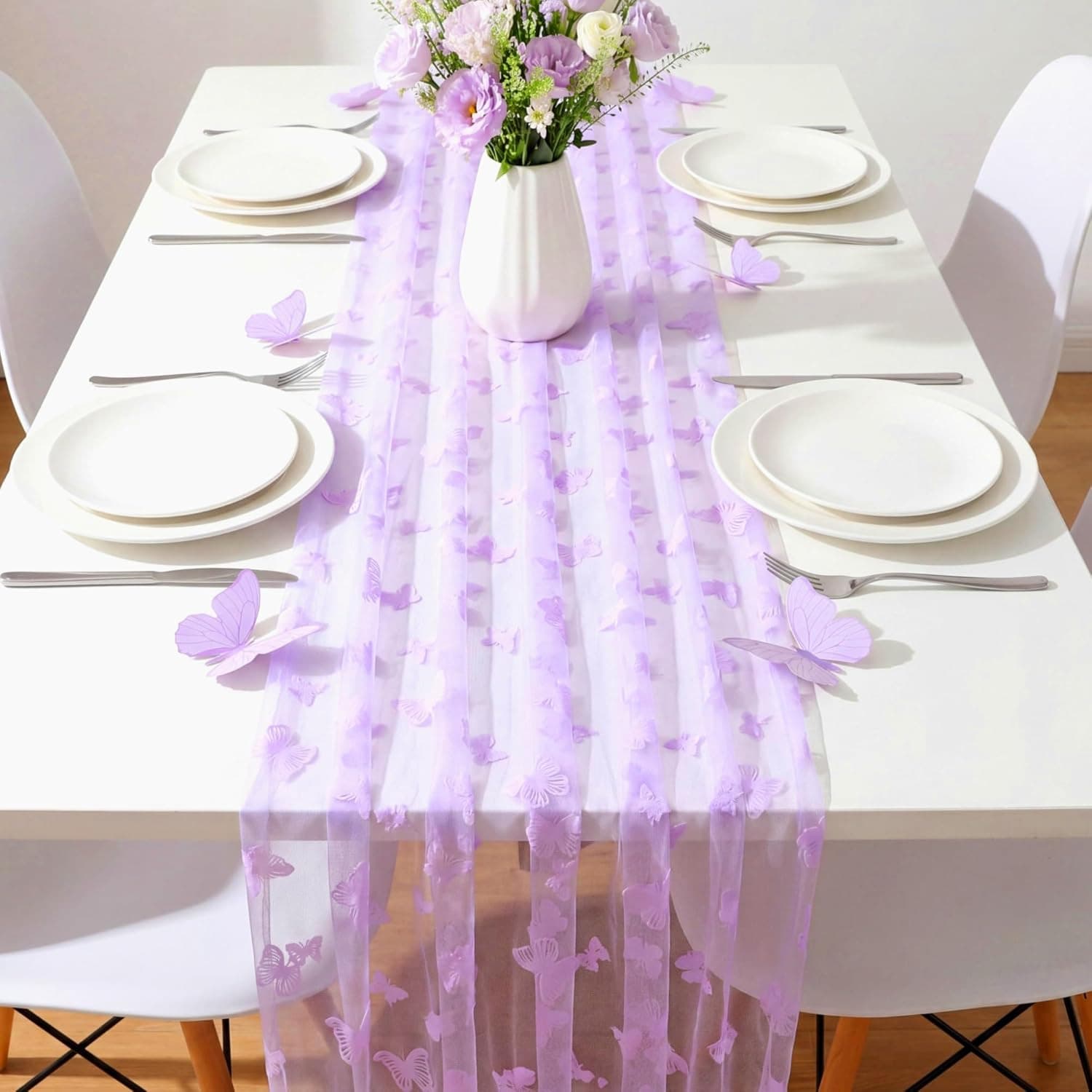 Cross-border hot selling hollow butterfly tulle table runner light mesh table decoration wedding party dessert tablecloth table runner