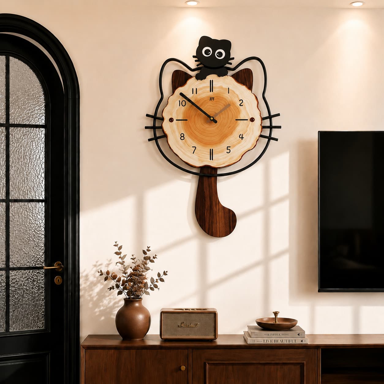 Medieval style wall clock living room high-end 2026 new home restaurant decoration clock creative cat clock mute
