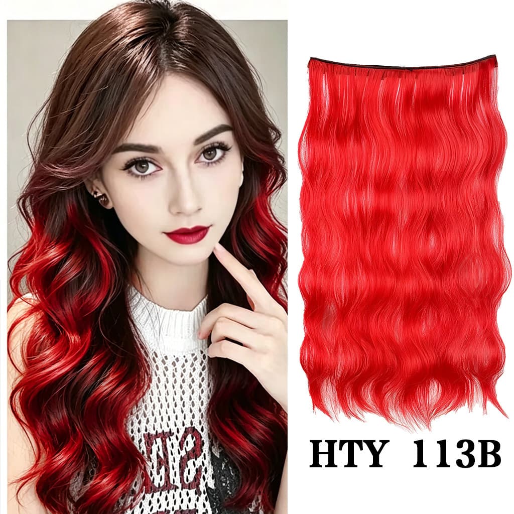 Cross-border Stock One-Piece Colorful Hair Extension Clip-In Wavy Water Ripple Clip-On Ear Hook Dye Four-Clip Hair Extension