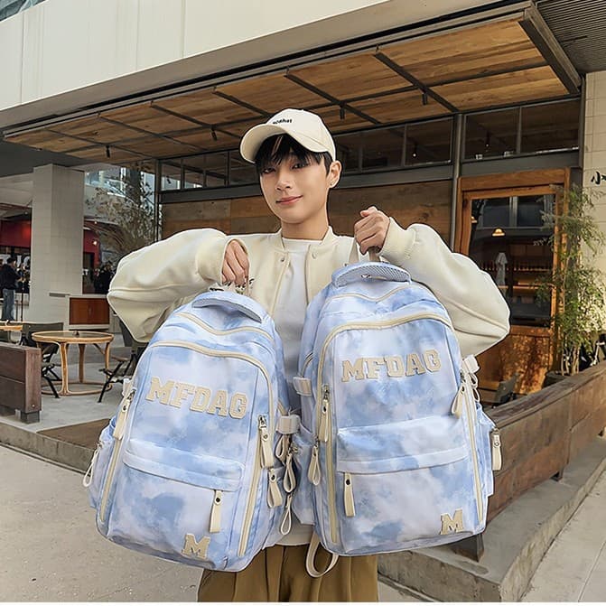 New backpack Korean version ins workwear style trendy couple backpack large capacity air cushion junior high school student school bag