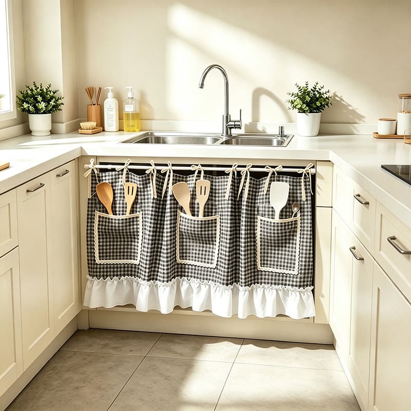 No-Drill Curtain Cabinet Curtain Short Home Partition Curtain Cross-Border Oven Cover Partition Curtain Door Curtain Window