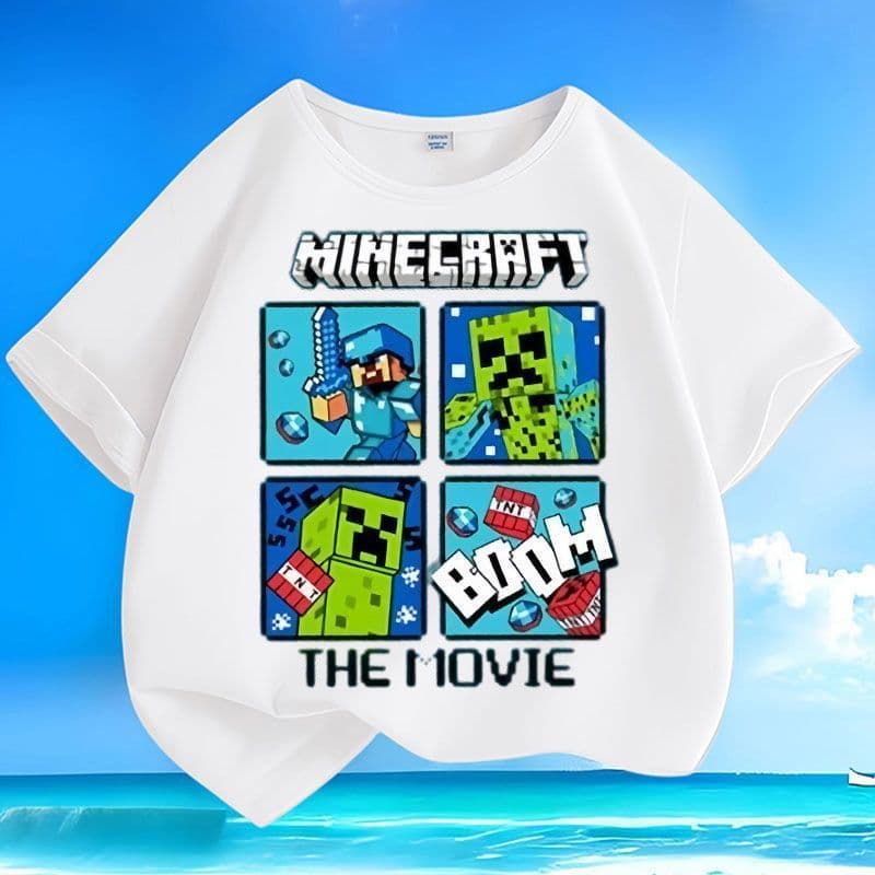Minecraft themed short sleeve t-shirt for kids, boys and girls, trendy dream anime game MC student children's clothing