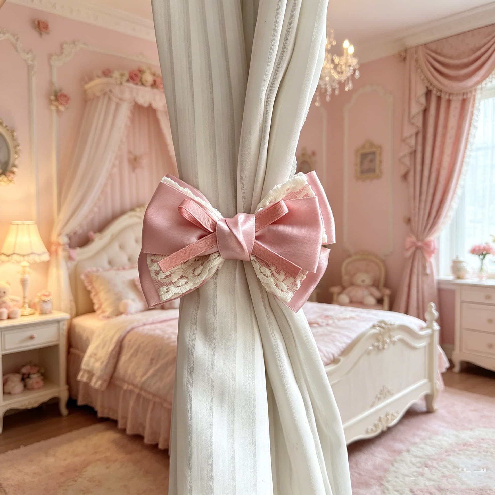 French Curtain Tieback Lace Bow Luxury High-End Princess Style Sheer Curtain Tie Strap Curtain Clip Ring Buckle