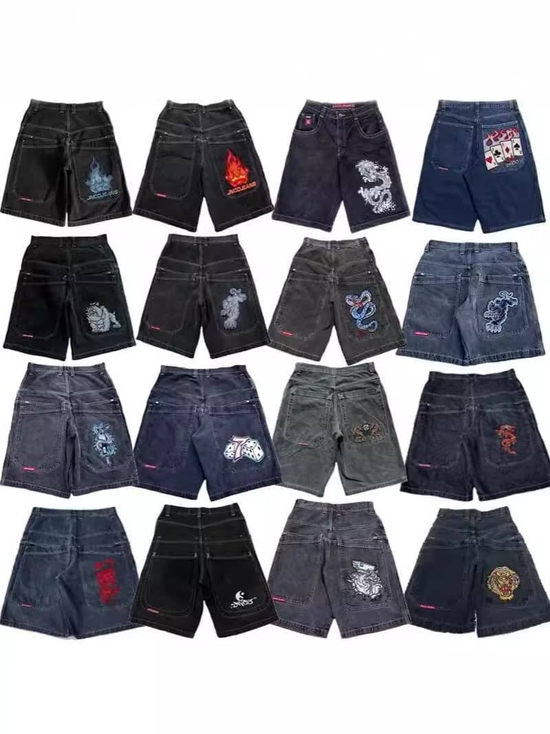 JNCO baggy denim shorts Harajuku Y2K jeans hip hop retro summer gothic men's shorts