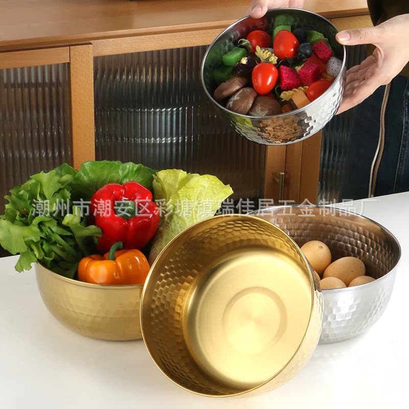 Kitchen Stainless Steel Household Salad Mixing Bowl for Kneading Dough, Whipping Eggs, Baking, Straight Edge Salad Bowl