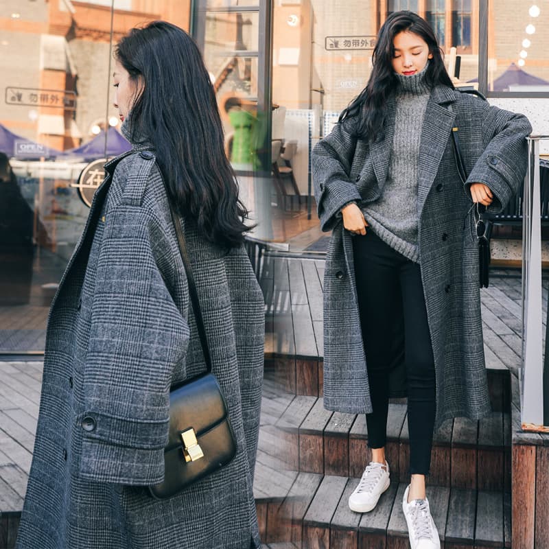 Plaid Tweed Coat Women Autumn/Winter Lazy Style Gentle Padded Thick Korean Tweed Jacket.