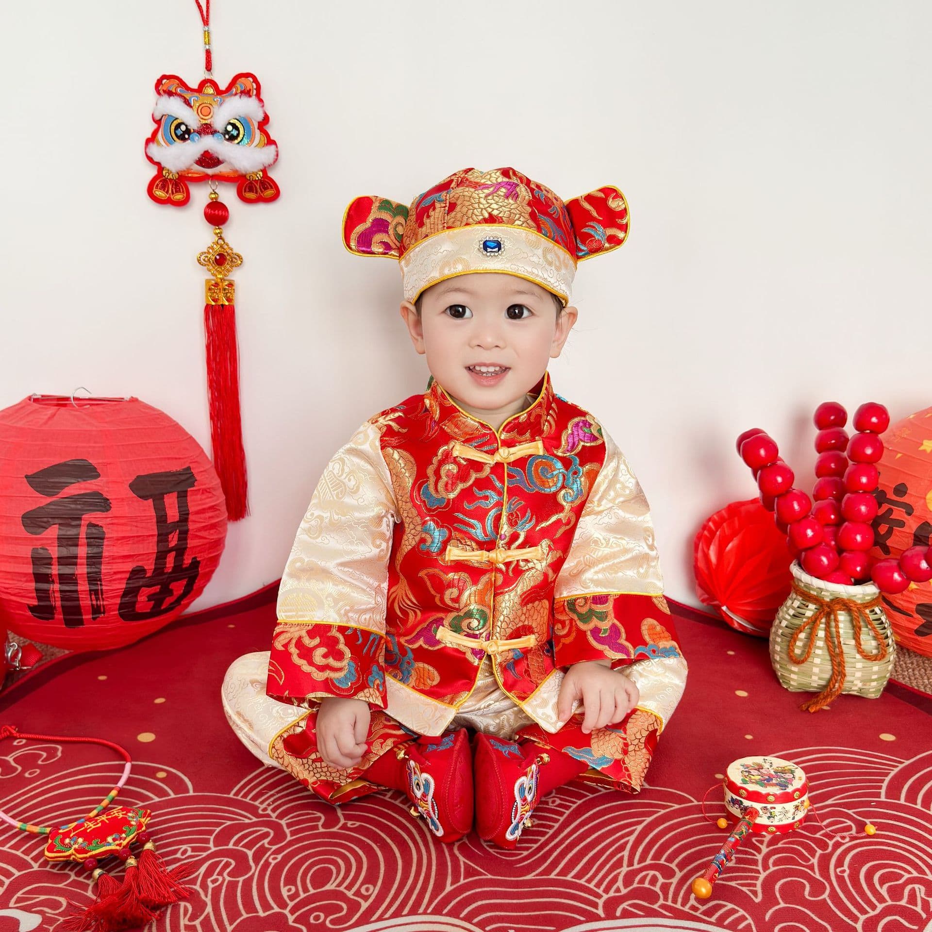 Children's Tang Suit Spring/Autumn Set Chinese Style Ethnic Costume Birthday Outfit for Full Moon, 100 Days, and Birthday Celebrations