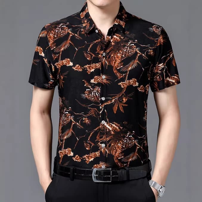 2026 New Cross-Border European Size Amazon Summer Men's Short-Sleeve Floral Shirt Men's Printed Shirt Trendy Men's Top