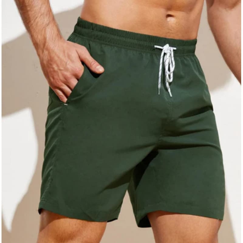 New Cross-Border Summer Sports Casual Solid Men's 4-Inch Shorts Breathable Ruffle-Style 3D Men's Beach Shorts Dark Green
