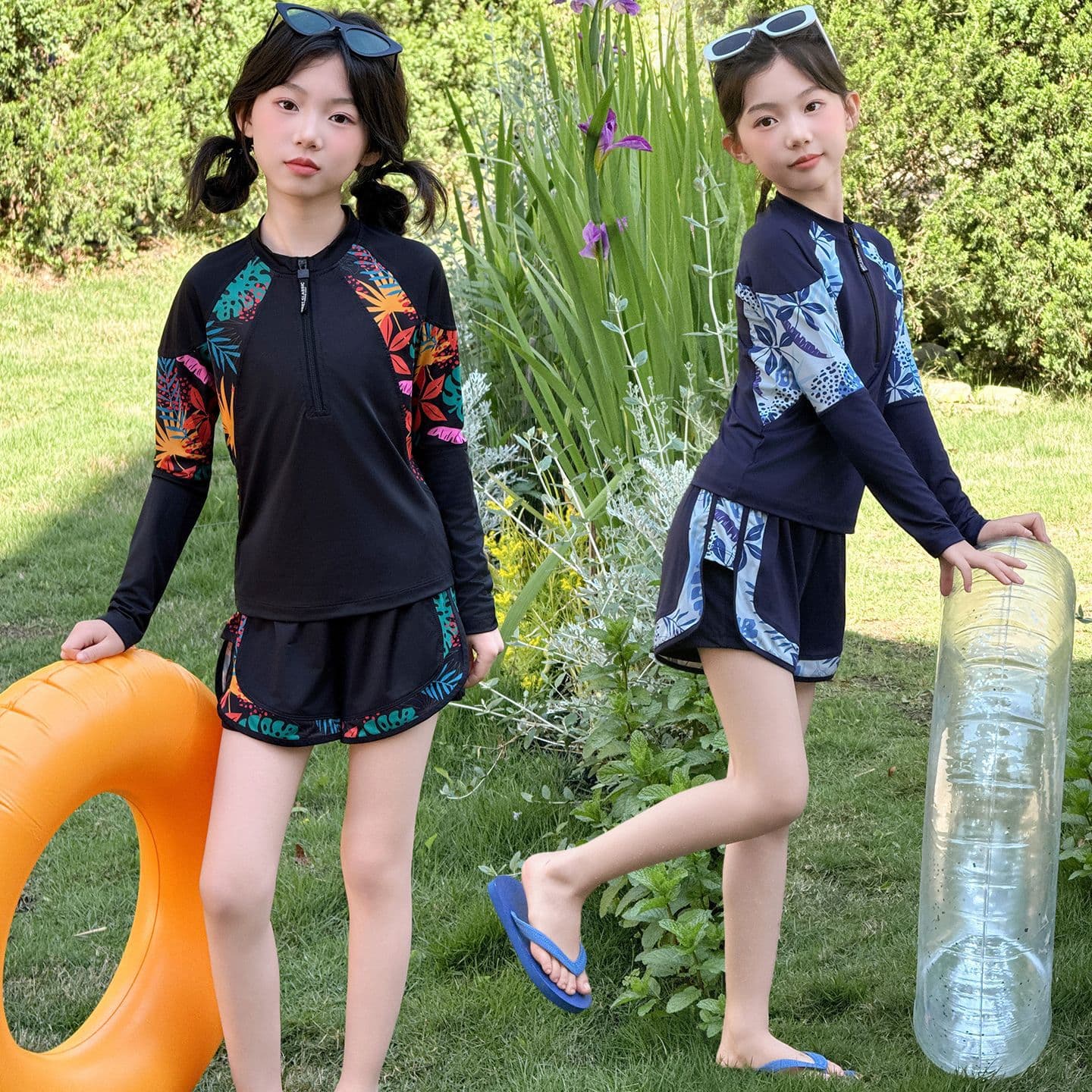 Children's Swimsuit Girls' 2026 Summer New Quick-Drying Sun Protection Long-Sleeved Split Swimsuit for Middle and Older Girls