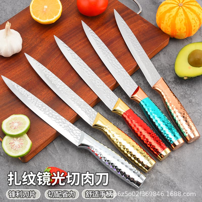 Export meat cutting knife with electroplating process, stainless steel, sharp, fast, durable, textured mirror finish kitchen tool