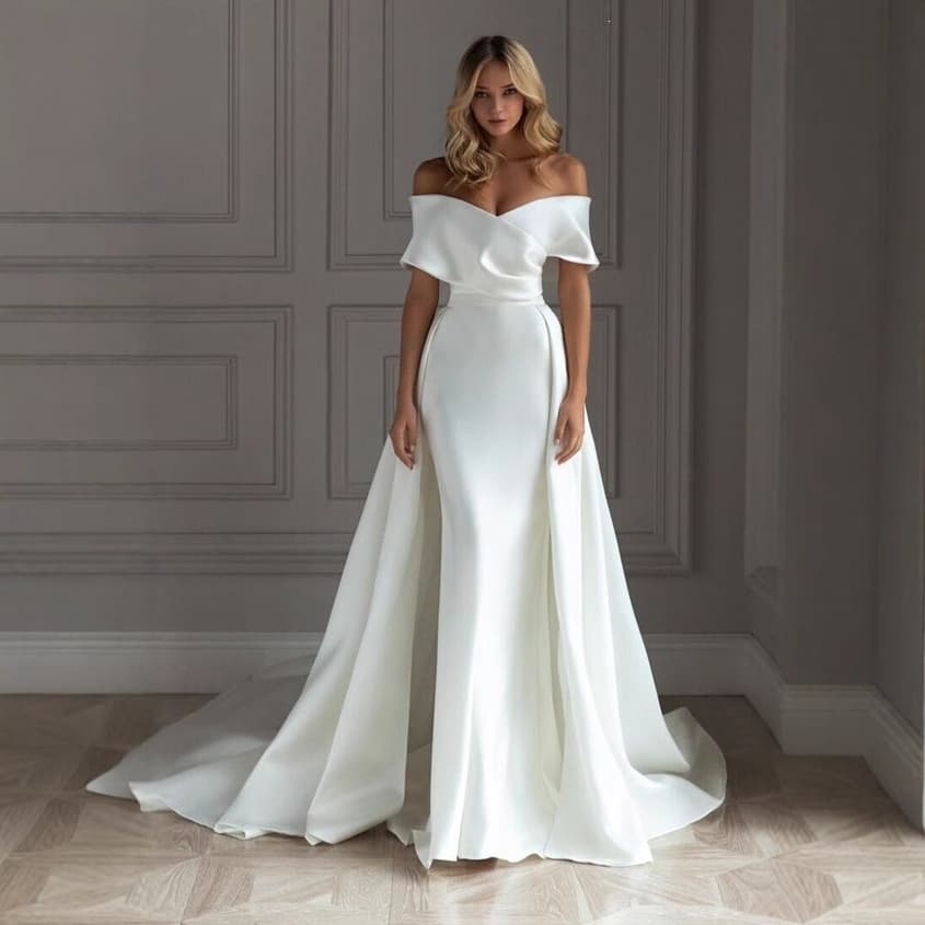 European and American Export Light Wedding Dress 2026 New One-Shoulder Slimming Elegant Sexy White Train Evening Gown for Women