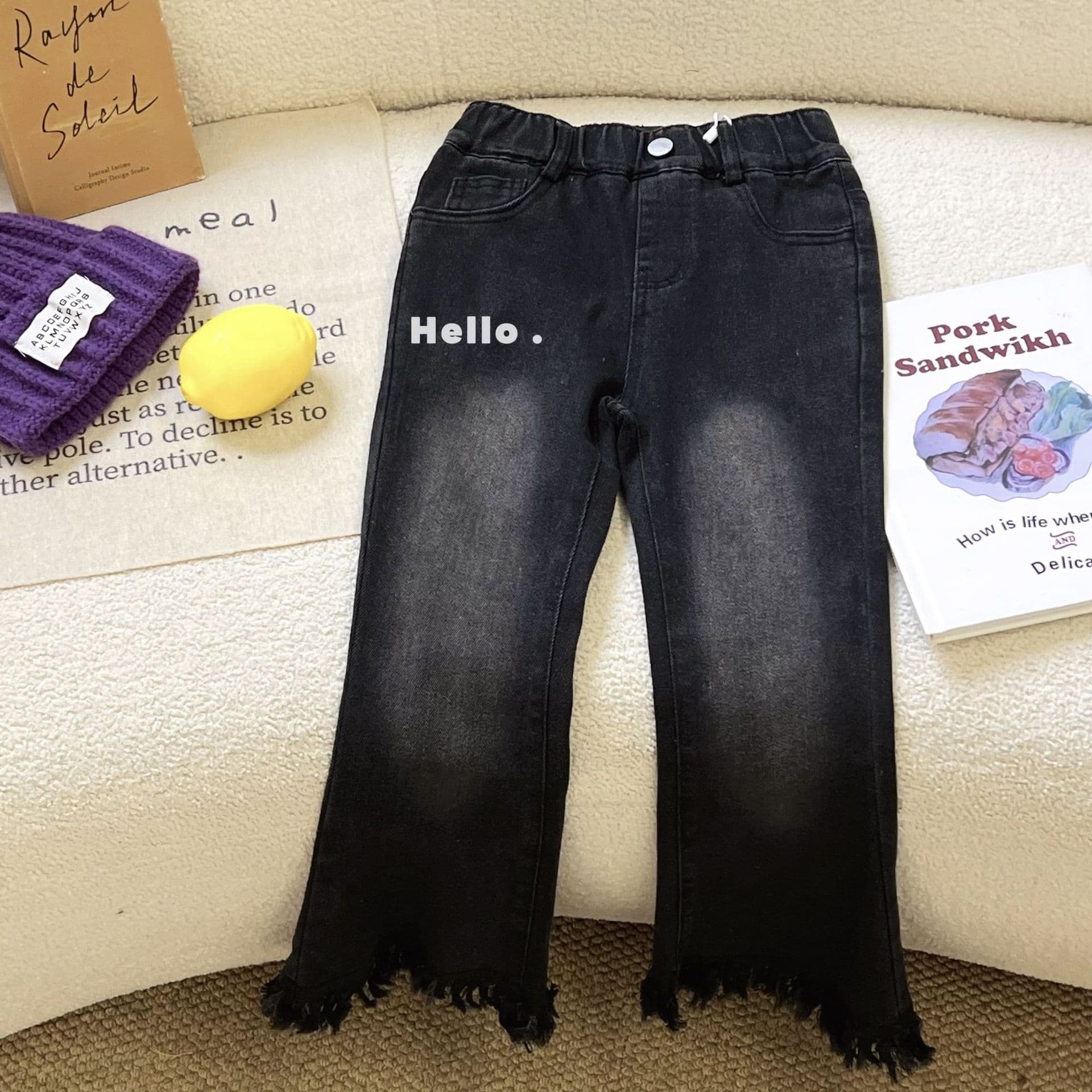 Children's Pants 2026 Spring New Arrival 4354 Solid Color Style Medium and Large Kids Korean Versatile Denim Flare Pants