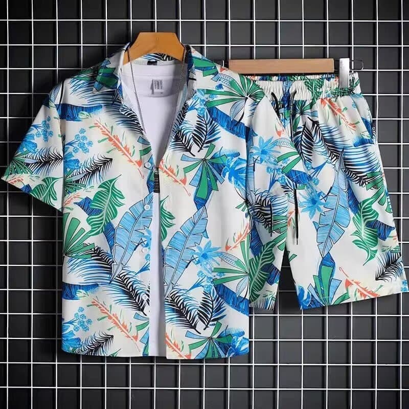 Summer Beach Set Men's Floral Shirt Trendy Casual Sports Hawaii Couple Beach Shorts Vacation Two Piece Set