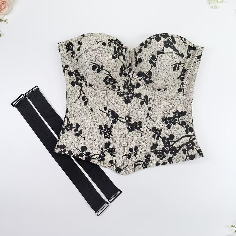 New Chinese Style National Trend Sexy Embossed High-End Corset Top, Outerwear, Waist Cincher, Tummy Control, Tube Top Bodysuit