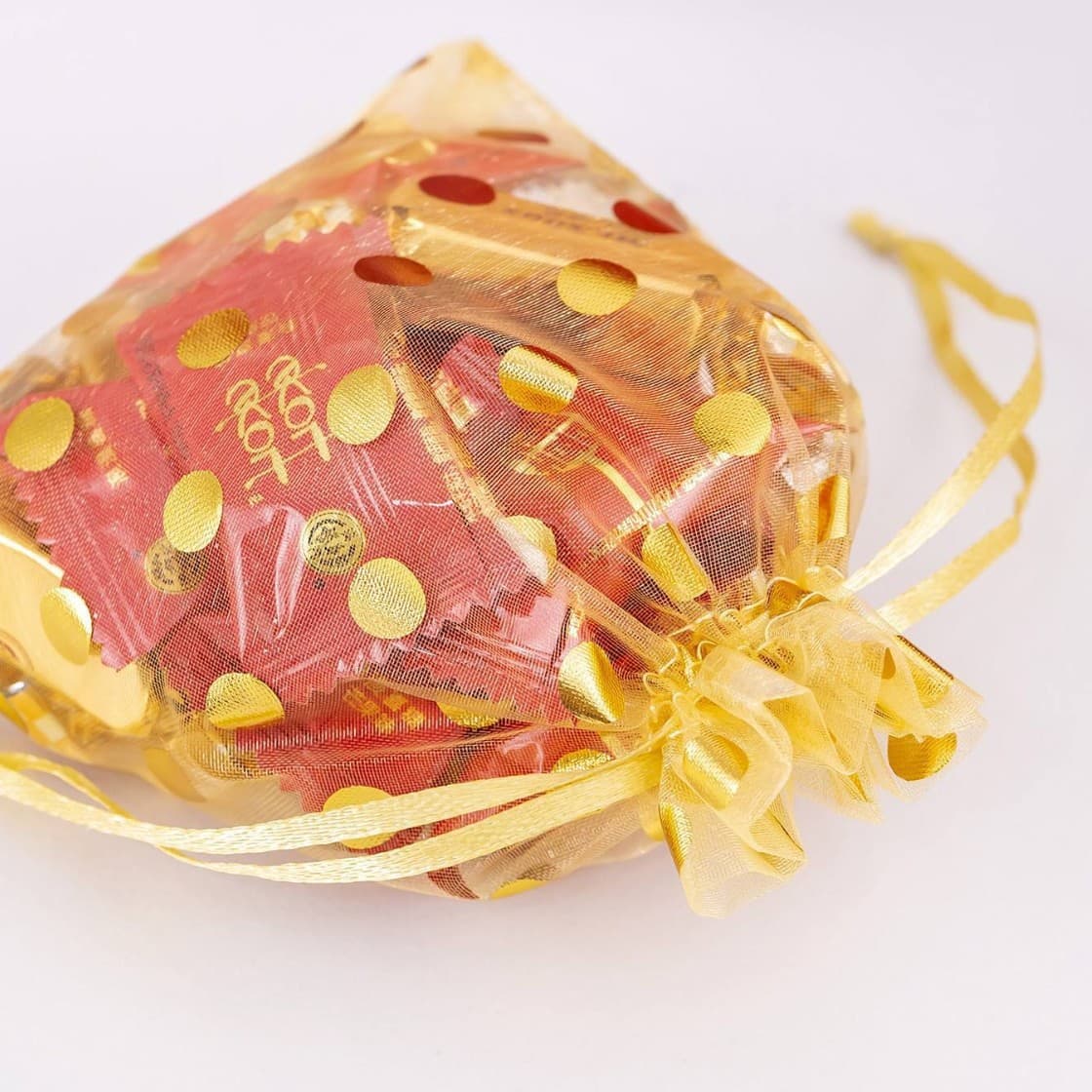 In Stock Organza Polka Dot Gold Foil Candy Mesh Bag/Pearl Gauze Gift Bag Christmas Drawstring Pouch