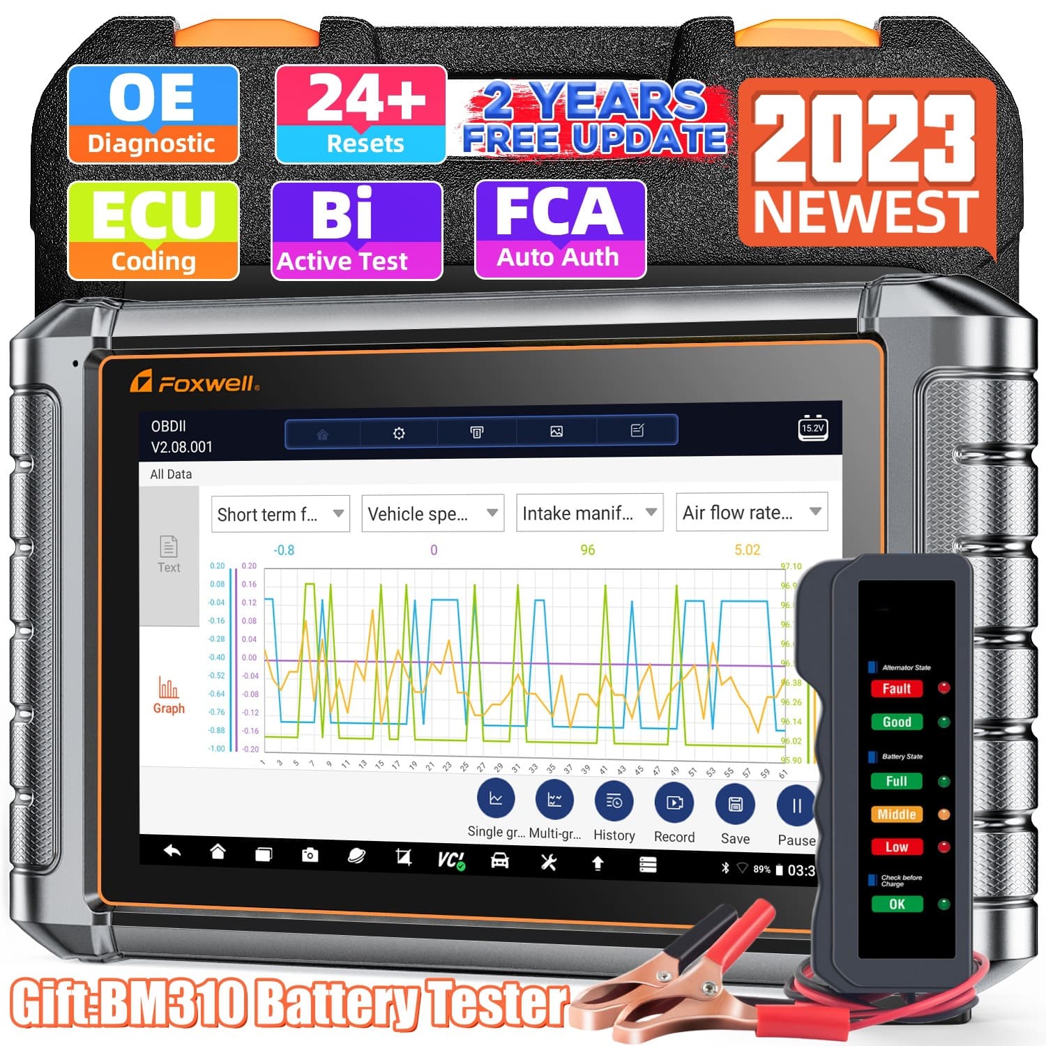 Foxwell NT909 with Bonus: BM310 Car Diagnostic Tool ECU Coding OBD2 Scanner