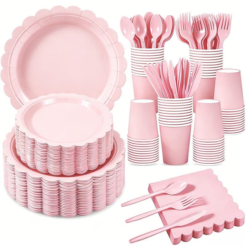 Cross-border Amazon wholesale disposable knives, forks, spoons, solid color paper plates and cups, modern style for birthday party desserts