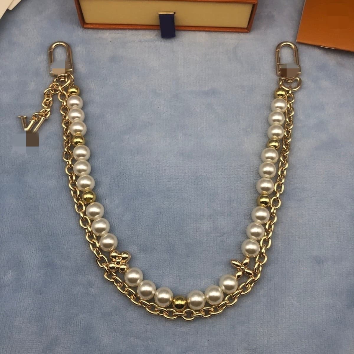 Small Fragrance Phone Chain Anti-Loss Phone Lanyard Cup Handle Pearl Double Chain Wrist Strap Bag Chain Key