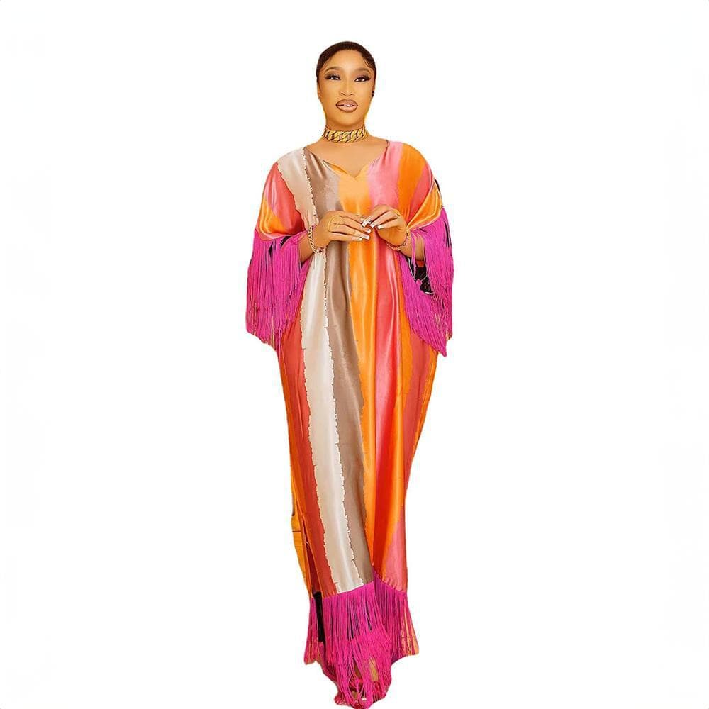 Cross-border African Ethnic Style Women's Artificial Silk Blend with Fringe Fashion Digital Print Ready Stock from Source